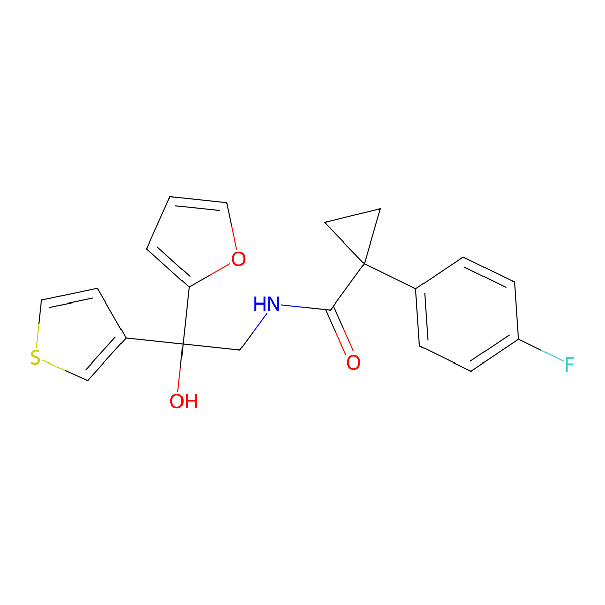 1-(4-fluorophenyl)-N-(2-(furan-2-yl)-2-hydroxy-2-(thiophen-3-yl)ethyl)cyclopropanecarboxamide molecular structure, CAS 2034396-99-9
