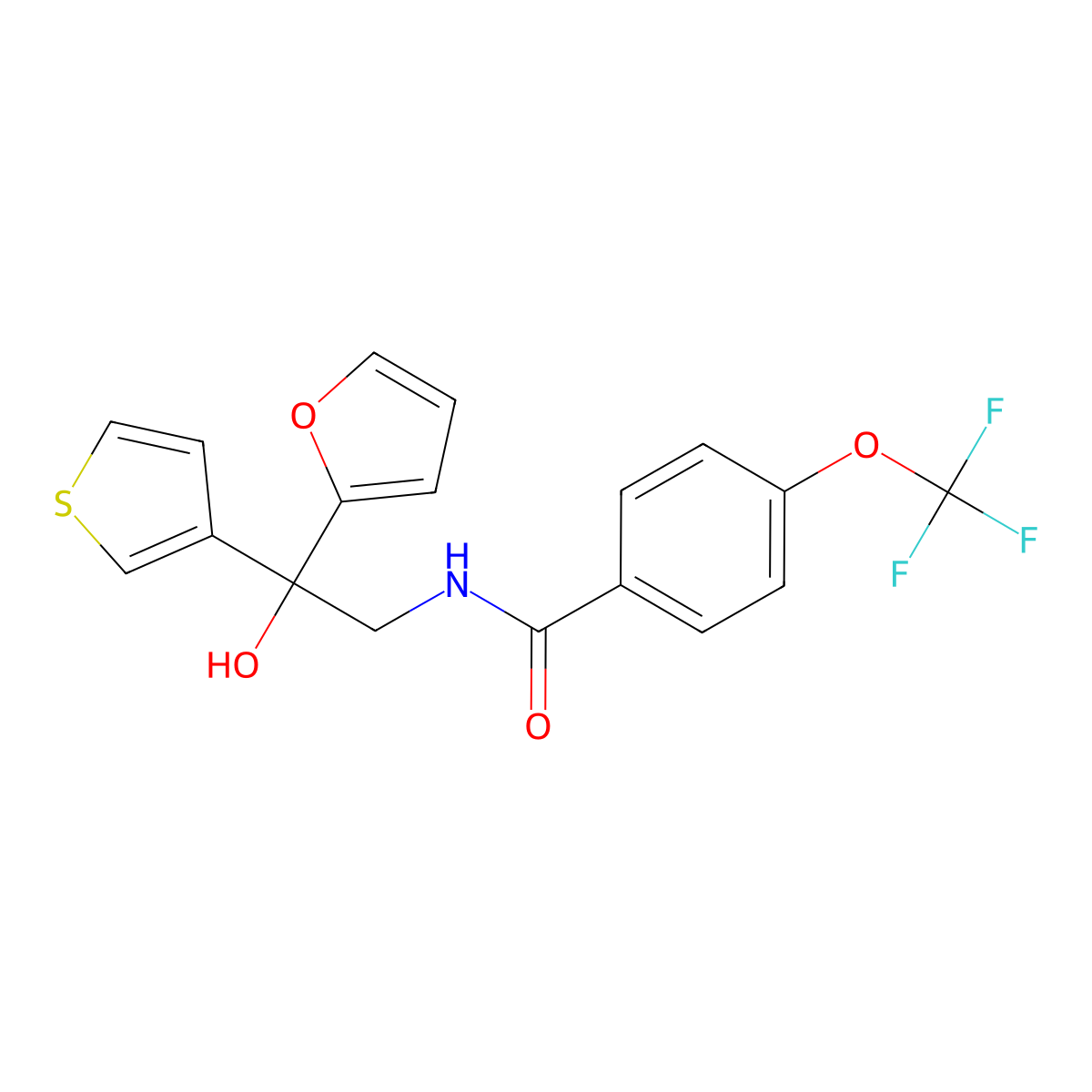 N-(2-(furan-2-yl)-2-hydroxy-2-(thiophen-3-yl)ethyl)-4-(trifluoromethoxy)benzamide molecular structure, CAS 2034397-02-7