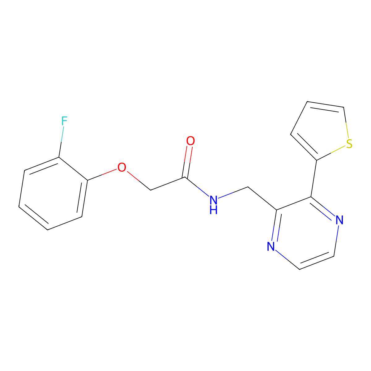 2-(2-fluorophenoxy)-N-((3-(thiophen-2-yl)pyrazin-2-yl)methyl)acetamide molecular structure, CAS 2034397-05-0