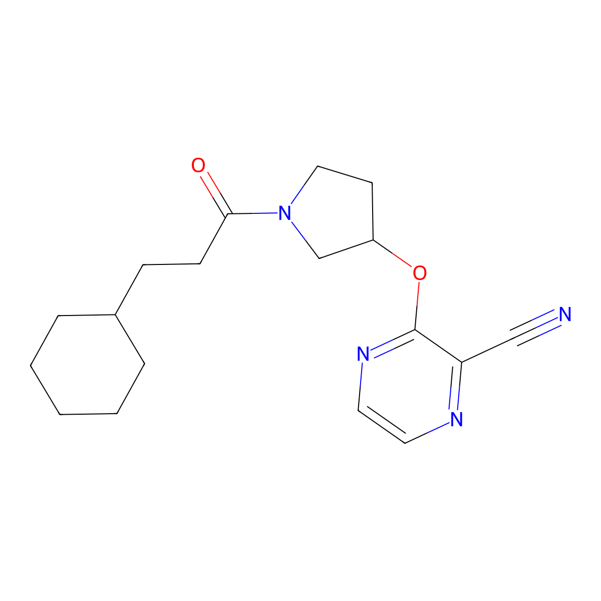 3-((1-(3-Cyclohexylpropanoyl)pyrrolidin-3-yl)oxy)pyrazine-2-carbonitrile molecular structure, CAS 2034397-09-4