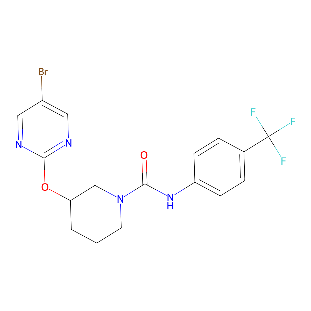3-((5-bromopyrimidin-2-yl)oxy)-N-(4-(trifluoromethyl)phenyl)piperidine-1-carboxamide molecular structure, CAS 2034397-12-9