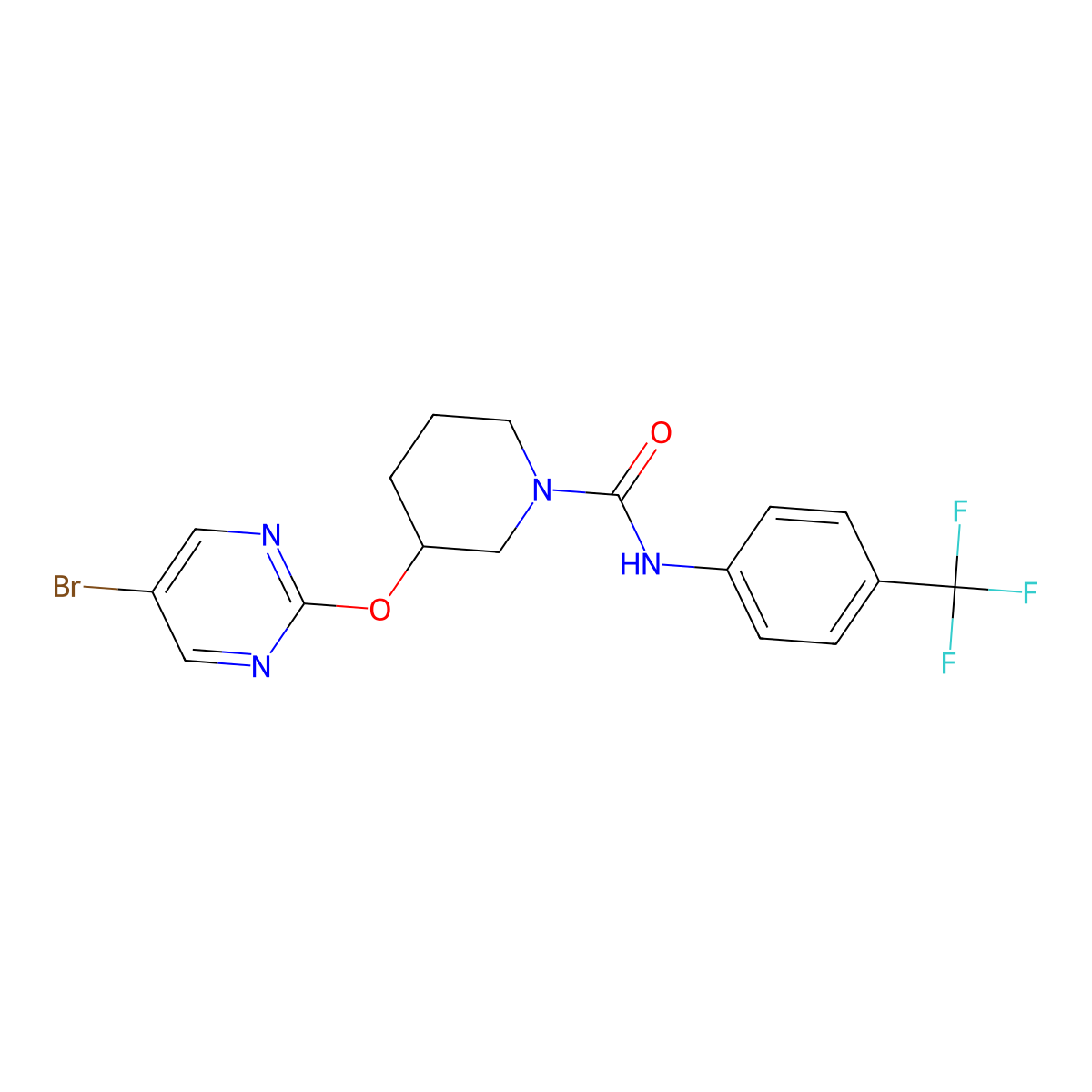 3-((5-bromopyrimidin-2-yl)oxy)-N-(4-(trifluoromethyl)phenyl)piperidine-1-carboxamide molecular structure, CAS 2034397-12-9