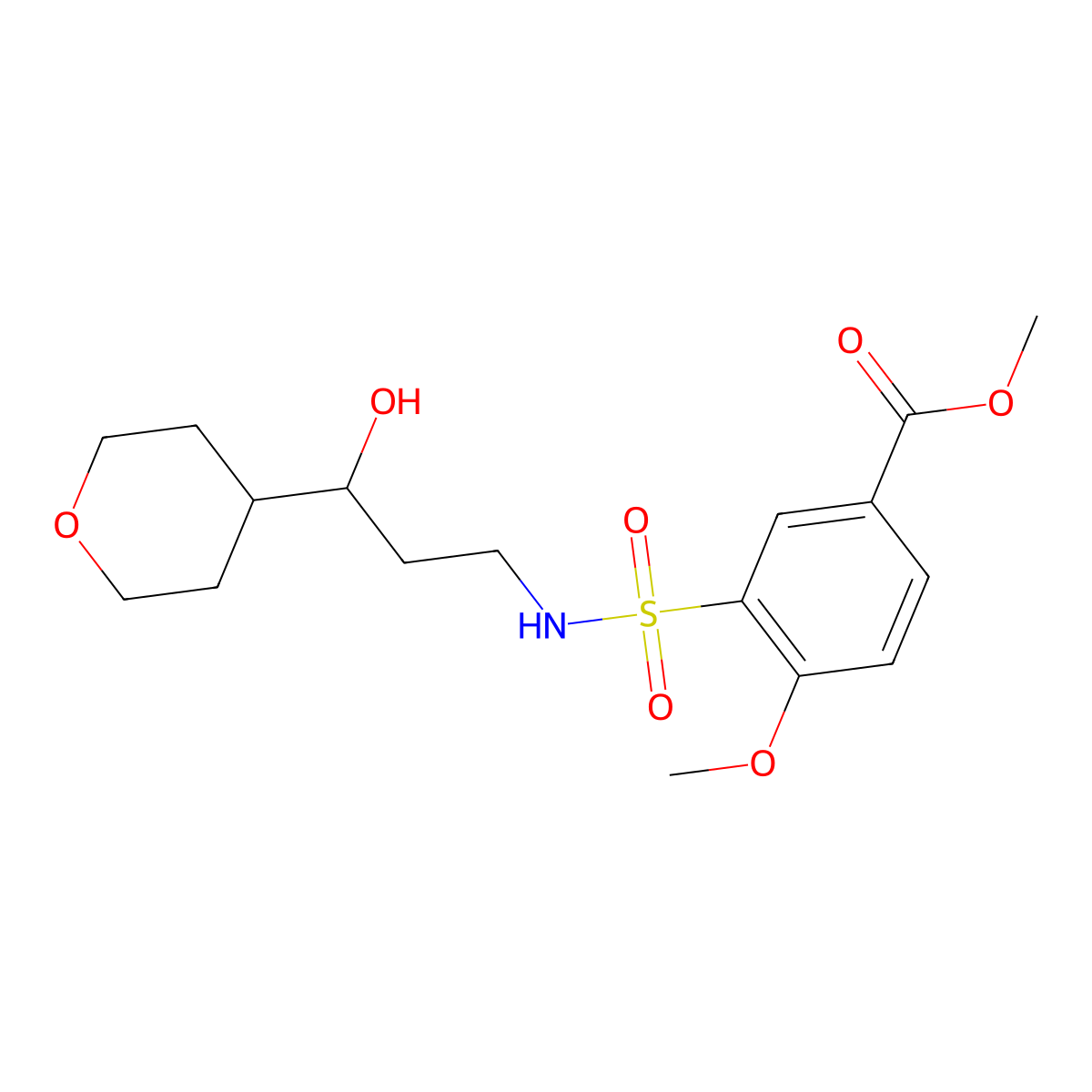 methyl 3-(N-(3-hydroxy-3-(tetrahydro-2H-pyran-4-yl)propyl)sulfamoyl)-4-methoxybenzoate molecular structure, CAS 2034397-13-0