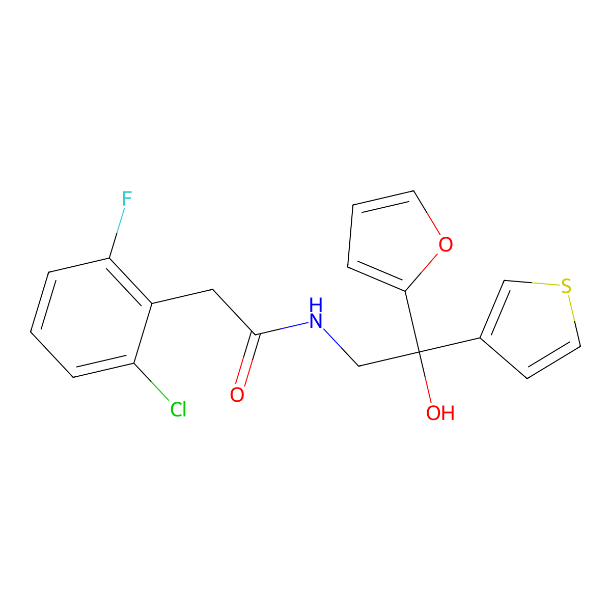 2-(2-chloro-6-fluorophenyl)-N-[2-(furan-2-yl)-2-hydroxy-2-(thiophen-3-yl)ethyl]acetamide molecular structure, CAS 2034397-15-2