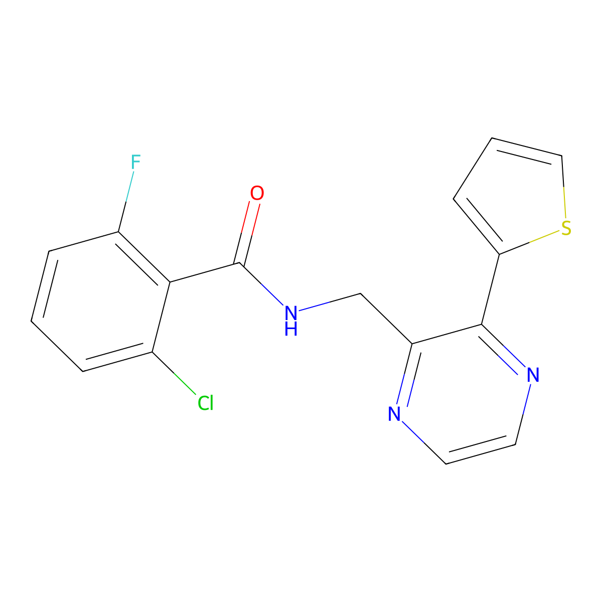 2-chloro-6-fluoro-N-((3-(thiophen-2-yl)pyrazin-2-yl)methyl)benzamide molecular structure, CAS 2034397-18-5