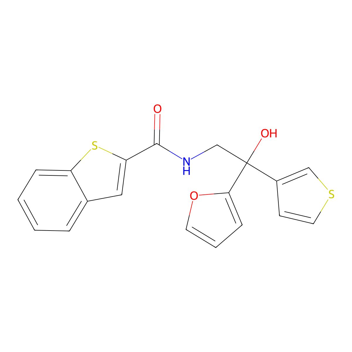 N-(2-(furan-2-yl)-2-hydroxy-2-(thiophen-3-yl)ethyl)benzo[b]thiophene-2-carboxamide molecular structure, CAS 2034397-19-6