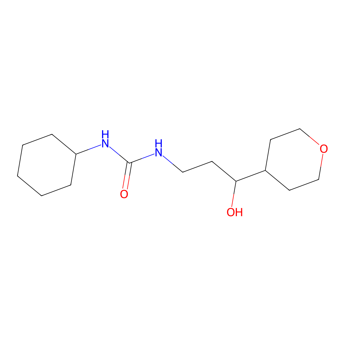 1-cyclohexyl-3-(3-hydroxy-3-(tetrahydro-2H-pyran-4-yl)propyl)urea molecular structure, CAS 2034397-21-0