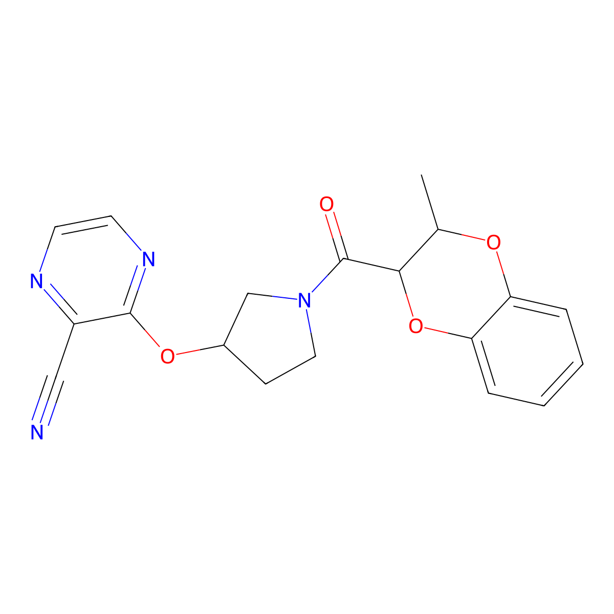 3-{[1-(3-Methyl-2,3-dihydro-1,4-benzodioxine-2-carbonyl)pyrrolidin-3-yl]oxy}pyrazine-2-carbonitrile molecular structure, CAS 2034397-30-1