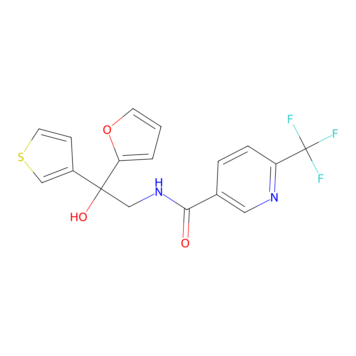N-(2-(furan-2-yl)-2-hydroxy-2-(thiophen-3-yl)ethyl)-6-(trifluoromethyl)nicotinamide molecular structure, CAS 2034397-31-2