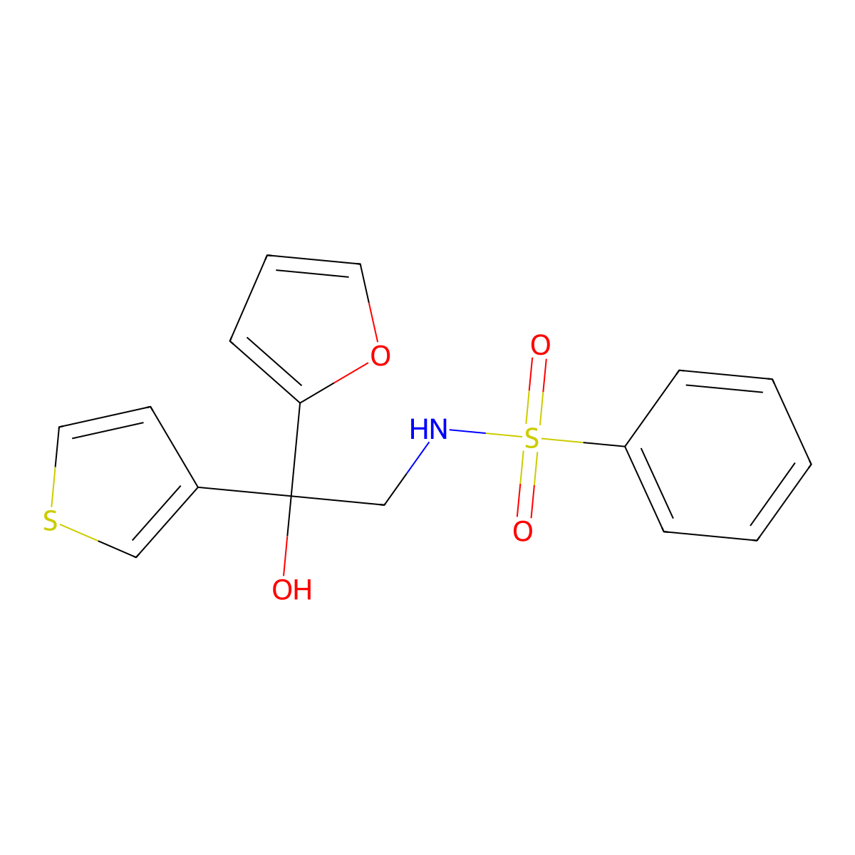 N-(2-(furan-2-yl)-2-hydroxy-2-(thiophen-3-yl)ethyl)benzenesulfonamide molecular structure, CAS 2034397-39-0