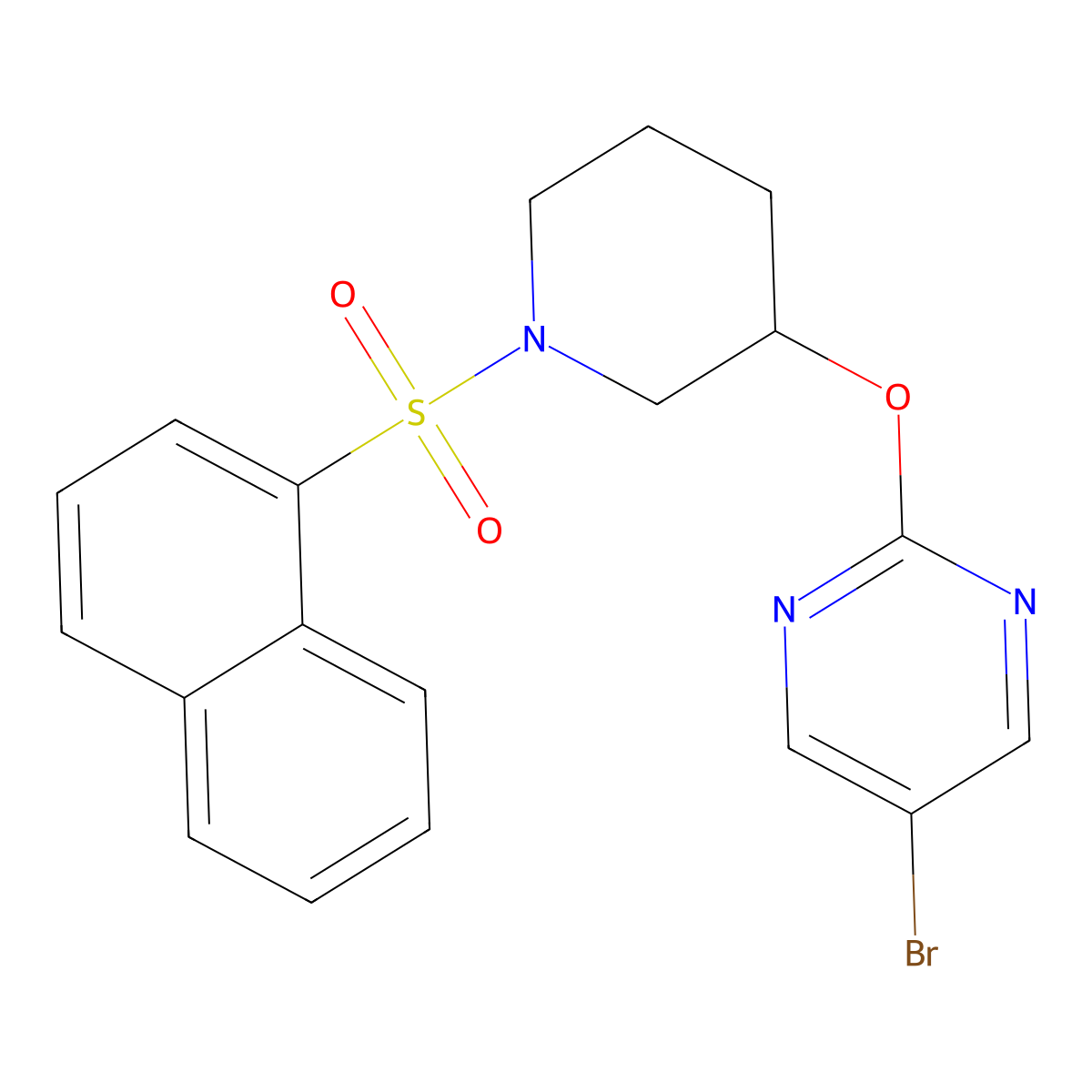 5-Bromo-2-((1-(naphthalen-1-ylsulfonyl)piperidin-3-yl)oxy)pyrimidine molecular structure, CAS 2034397-40-3