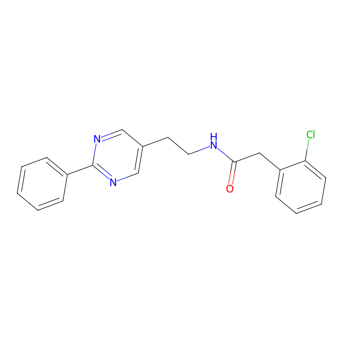 2-(2-chlorophenyl)-N-[2-(2-phenylpyrimidin-5-yl)ethyl]acetamide molecular structure, CAS 2034397-44-7