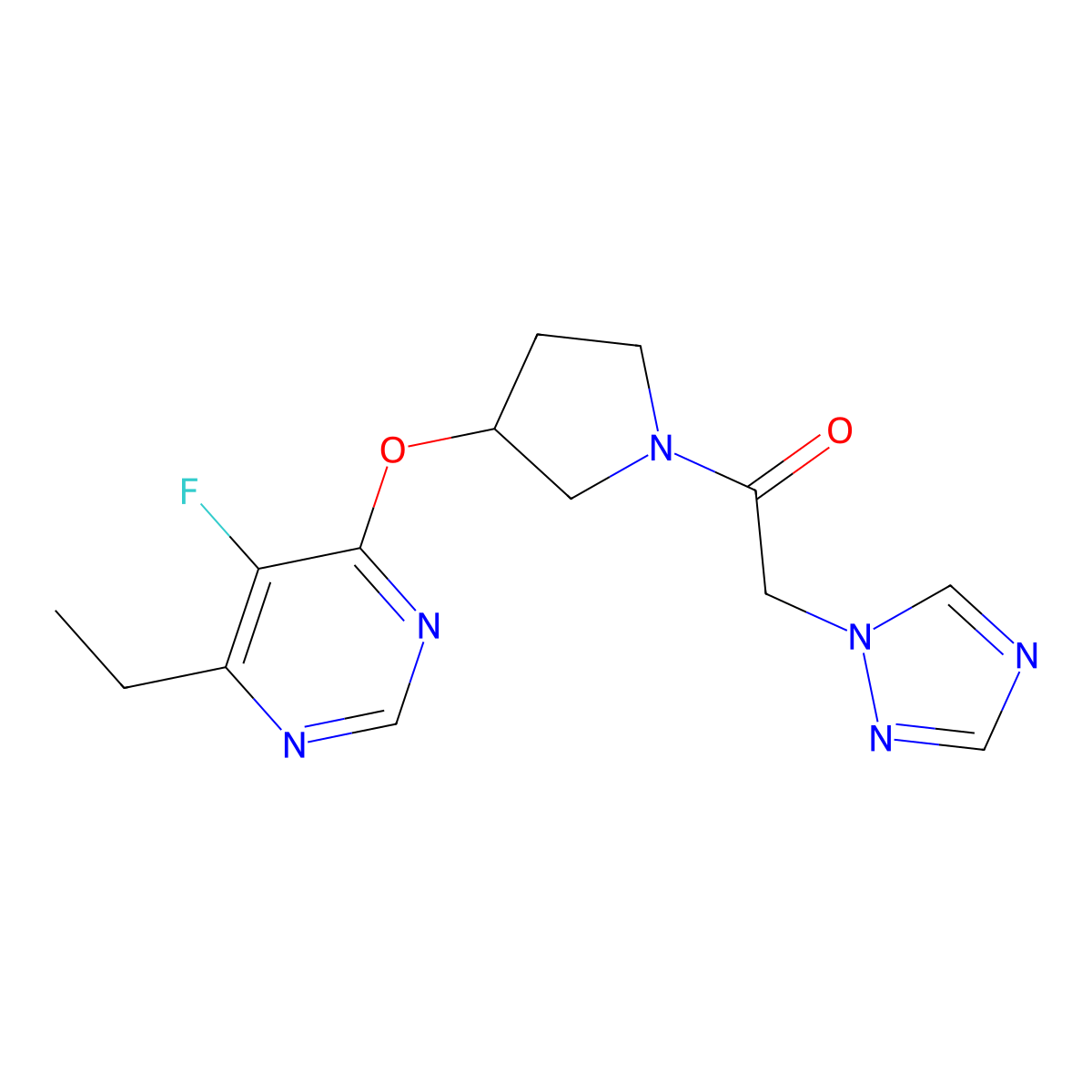 1-(3-((6-ethyl-5-fluoropyrimidin-4-yl)oxy)pyrrolidin-1-yl)-2-(1H-1,2,4-triazol-1-yl)ethanone molecular structure, CAS 2034397-48-1