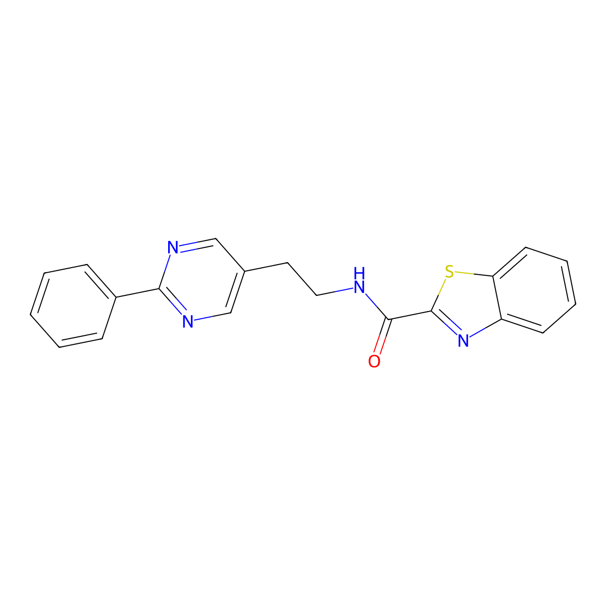 N-(2-(2-phenylpyrimidin-5-yl)ethyl)benzo[d]thiazole-2-carboxamide molecular structure, CAS 2034397-51-6