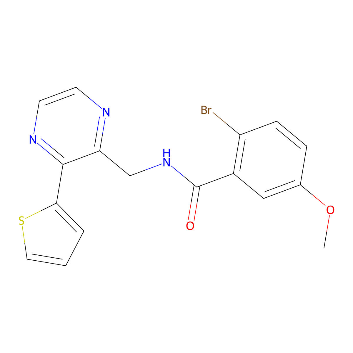 2-bromo-5-methoxy-N-((3-(thiophen-2-yl)pyrazin-2-yl)methyl)benzamide molecular structure, CAS 2034397-52-7