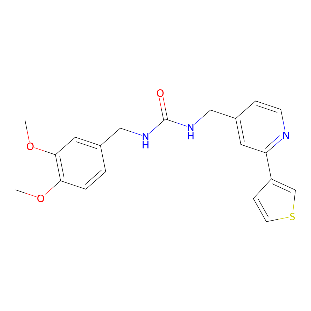 1-(3,4-Dimethoxybenzyl)-3-((2-(thiophen-3-yl)pyridin-4-yl)methyl)urea molecular structure, CAS 2034397-53-8