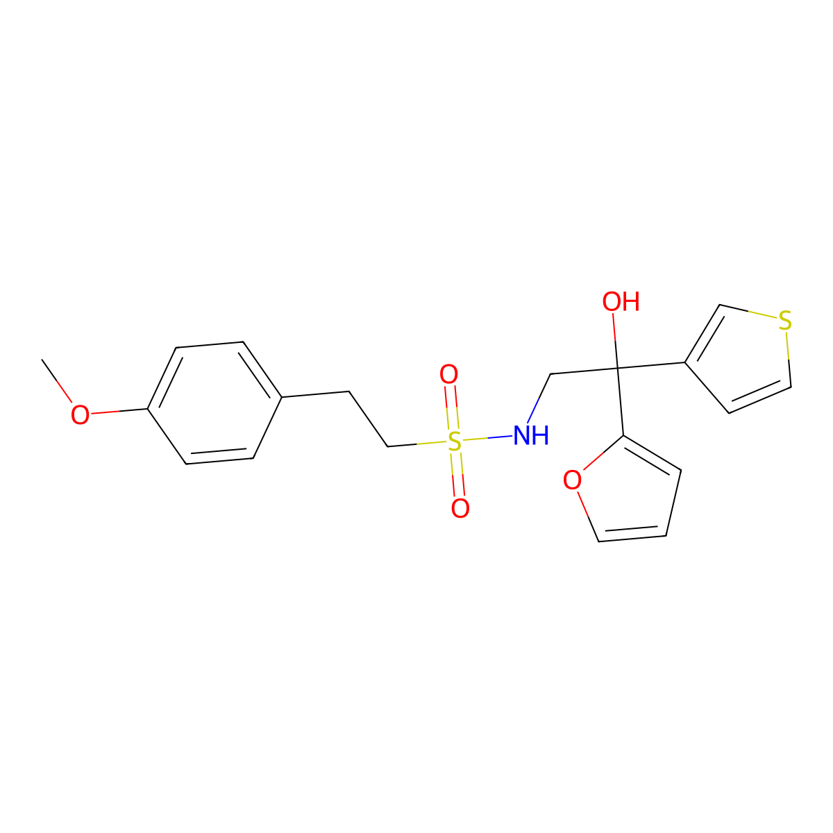 N-(2-(furan-2-yl)-2-hydroxy-2-(thiophen-3-yl)ethyl)-2-(4-methoxyphenyl)ethanesulfonamide molecular structure, CAS 2034397-59-4
