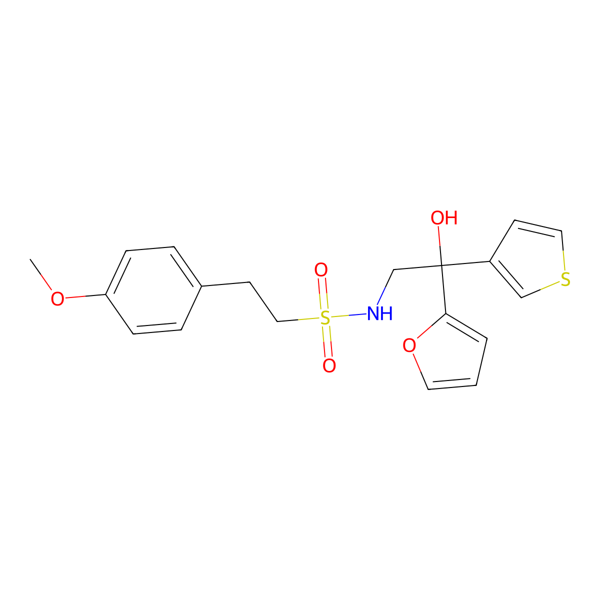 N-(2-(furan-2-yl)-2-hydroxy-2-(thiophen-3-yl)ethyl)-2-(4-methoxyphenyl)ethanesulfonamide molecular structure, CAS 2034397-59-4