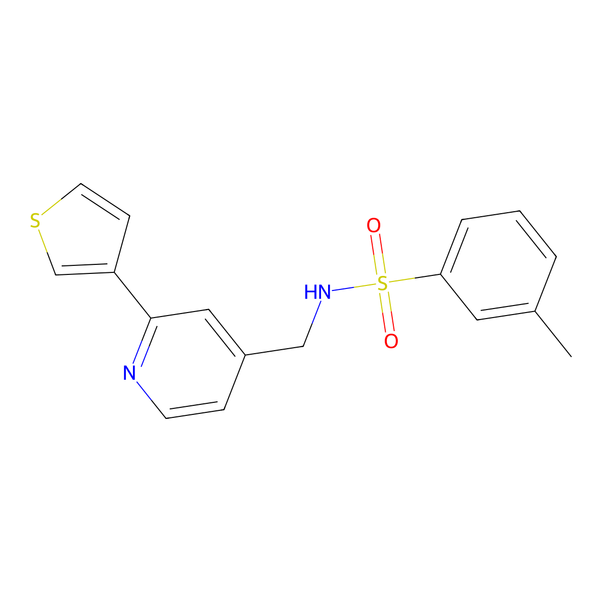 3-methyl-N-((2-(thiophen-3-yl)pyridin-4-yl)methyl)benzenesulfonamide molecular structure, CAS 2034397-61-8