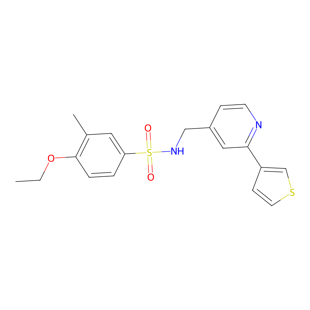 4-ethoxy-3-methyl-N-((2-(thiophen-3-yl)pyridin-4-yl)methyl)benzenesulfonamide molecular structure, CAS 2034397-68-5