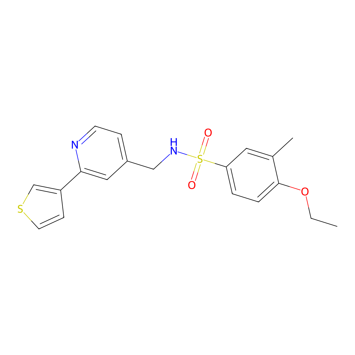 4-ethoxy-3-methyl-N-((2-(thiophen-3-yl)pyridin-4-yl)methyl)benzenesulfonamide molecular structure, CAS 2034397-68-5