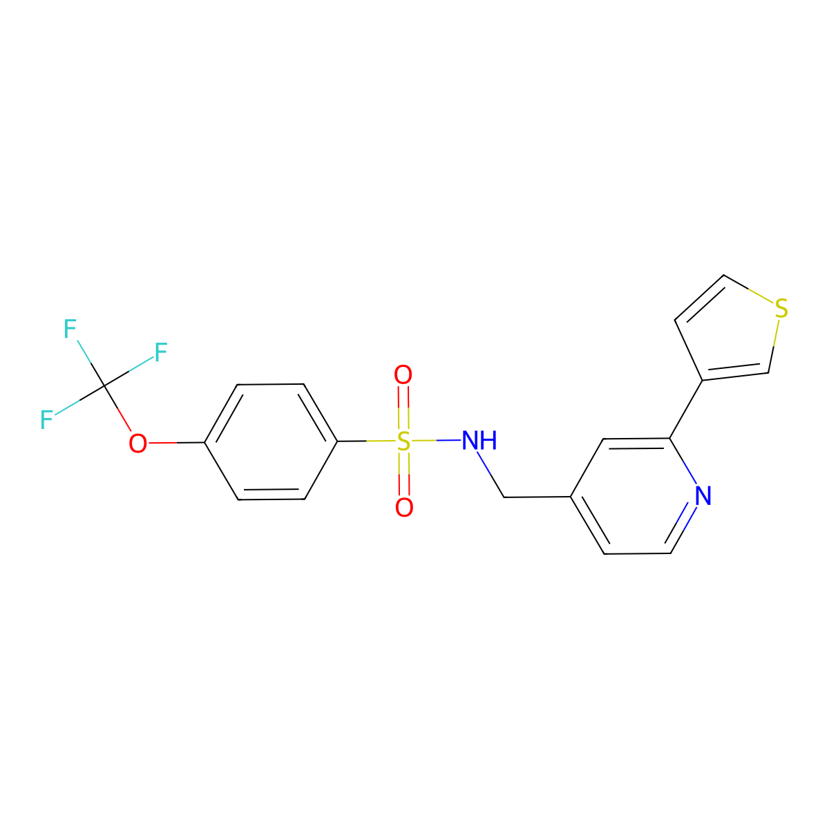 N-((2-(thiophen-3-yl)pyridin-4-yl)methyl)-4-(trifluoromethoxy)benzenesulfonamide molecular structure, CAS 2034397-69-6