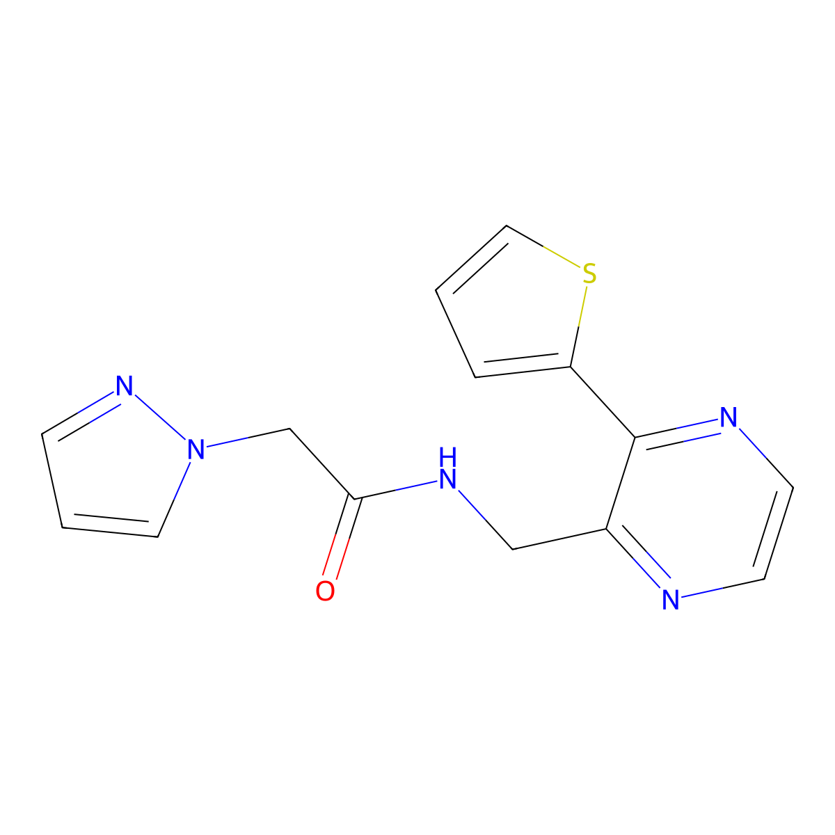 2-(1H-pyrazol-1-yl)-N-((3-(thiophen-2-yl)pyrazin-2-yl)methyl)acetamide molecular structure, CAS 2034397-70-9