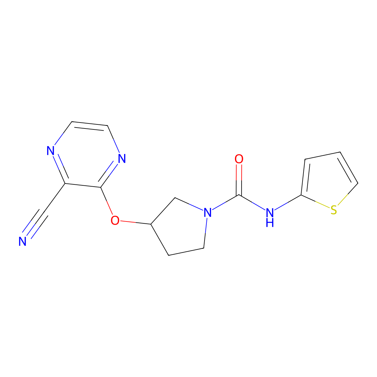 3-((3-cyanopyrazin-2-yl)oxy)-N-(thiophen-2-yl)pyrrolidine-1-carboxamide molecular structure, CAS 2034397-71-0