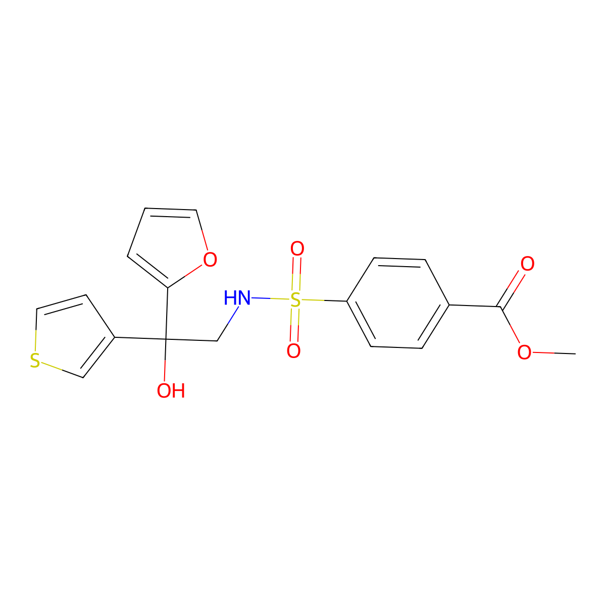 methyl 4-(N-(2-(furan-2-yl)-2-hydroxy-2-(thiophen-3-yl)ethyl)sulfamoyl)benzoate molecular structure, CAS 2034397-72-1