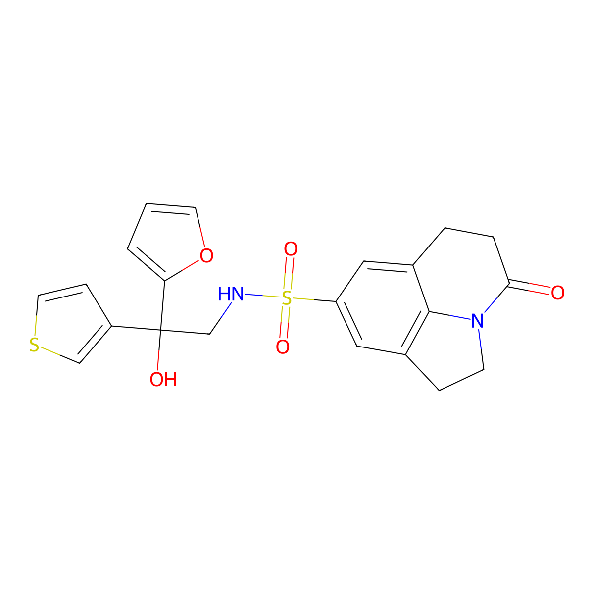 N-[2-(furan-2-yl)-2-hydroxy-2-(thiophen-3-yl)ethyl]-11-oxo-1-azatricyclo[6.3.1.0^{4,12}]dodeca-4(12),5,7-triene-6-sulfonamide molecular structure, CAS 2034397-76-5