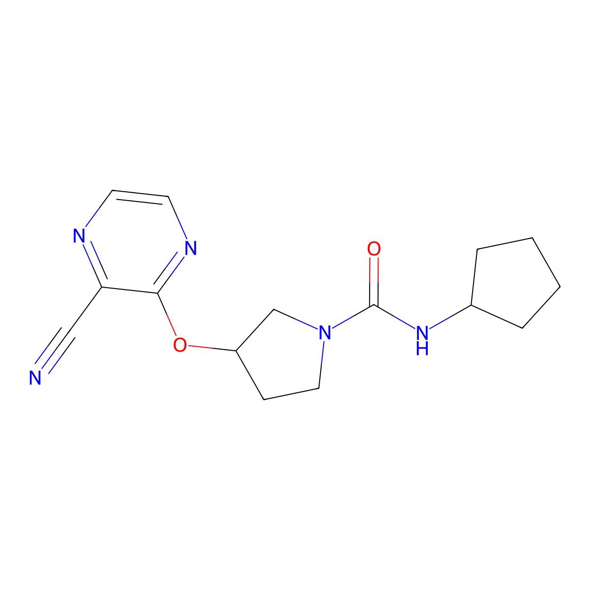 3-((3-cyanopyrazin-2-yl)oxy)-N-cyclopentylpyrrolidine-1-carboxamide molecular structure, CAS 2034397-82-3
