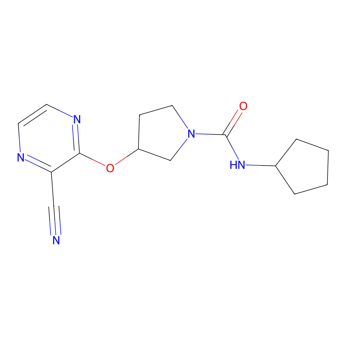 3-((3-cyanopyrazin-2-yl)oxy)-N-cyclopentylpyrrolidine-1-carboxamide molecular structure, CAS 2034397-82-3