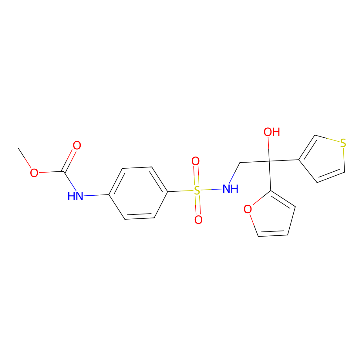 methyl (4-(N-(2-(furan-2-yl)-2-hydroxy-2-(thiophen-3-yl)ethyl)sulfamoyl)phenyl)carbamate molecular structure, CAS 2034397-83-4