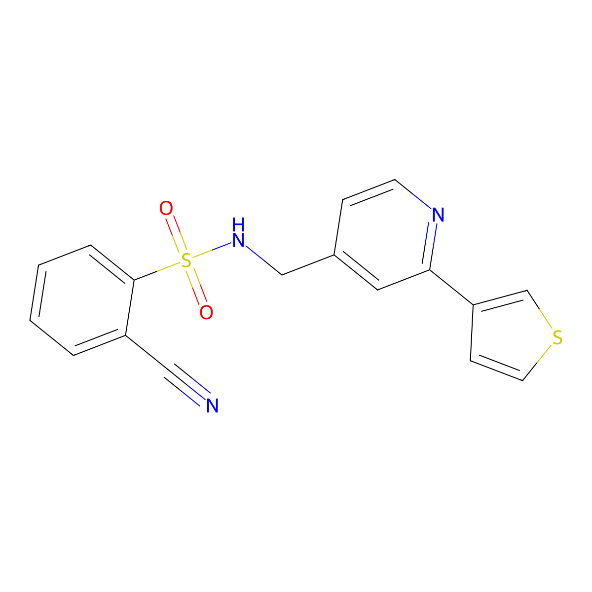 2-cyano-N-((2-(thiophen-3-yl)pyridin-4-yl)methyl)benzenesulfonamide molecular structure, CAS 2034397-84-5