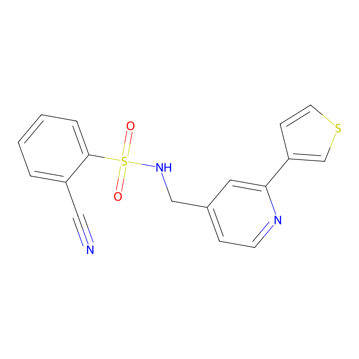 2-cyano-N-((2-(thiophen-3-yl)pyridin-4-yl)methyl)benzenesulfonamide molecular structure, CAS 2034397-84-5