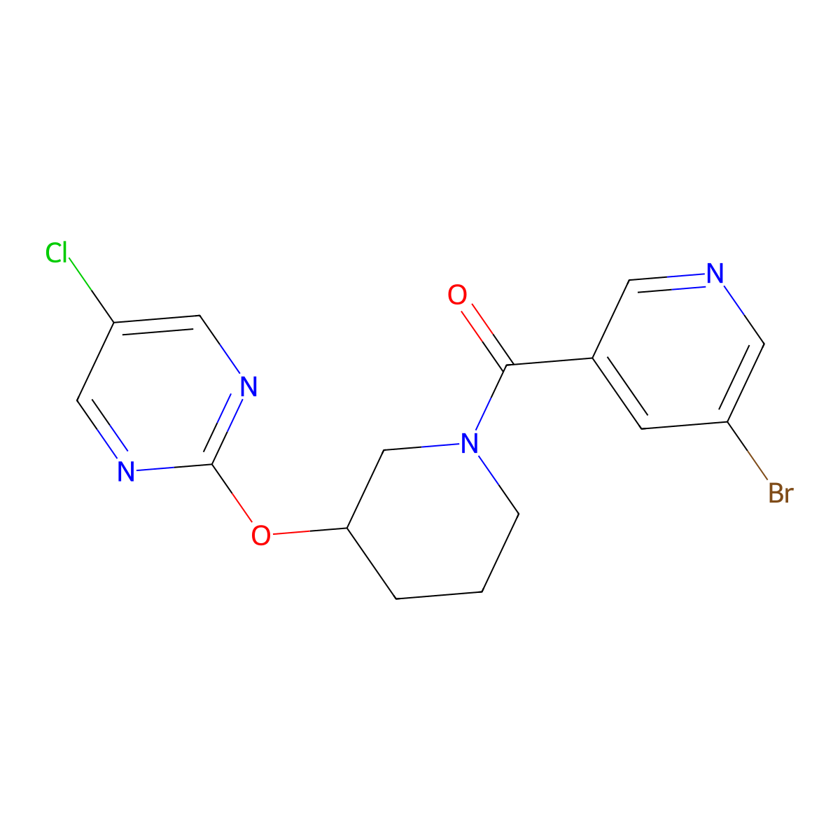 (5-Bromopyridin-3-yl)(3-((5-chloropyrimidin-2-yl)oxy)piperidin-1-yl)methanone molecular structure, CAS 2034397-88-9