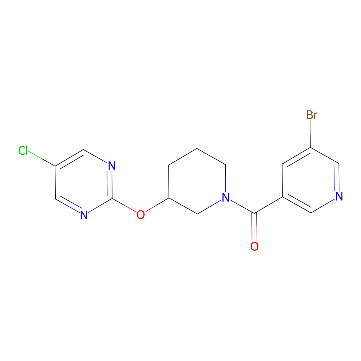 (5-Bromopyridin-3-yl)(3-((5-chloropyrimidin-2-yl)oxy)piperidin-1-yl)methanone molecular structure, CAS 2034397-88-9