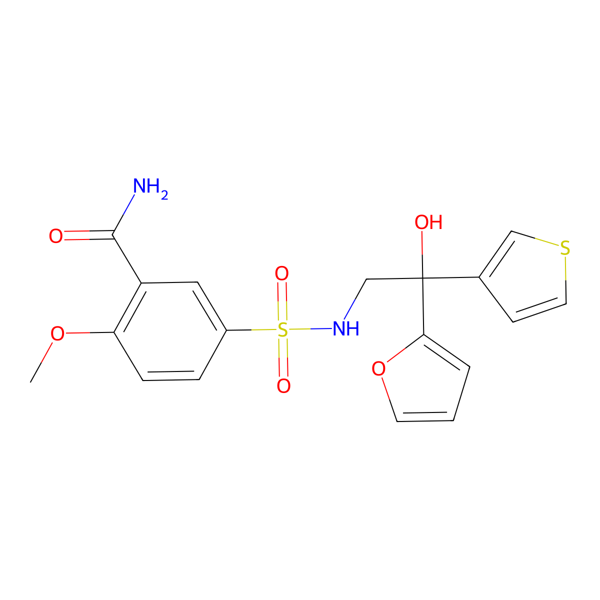 5-(N-(2-(furan-2-yl)-2-hydroxy-2-(thiophen-3-yl)ethyl)sulfamoyl)-2-methoxybenzamide molecular structure, CAS 2034397-94-7