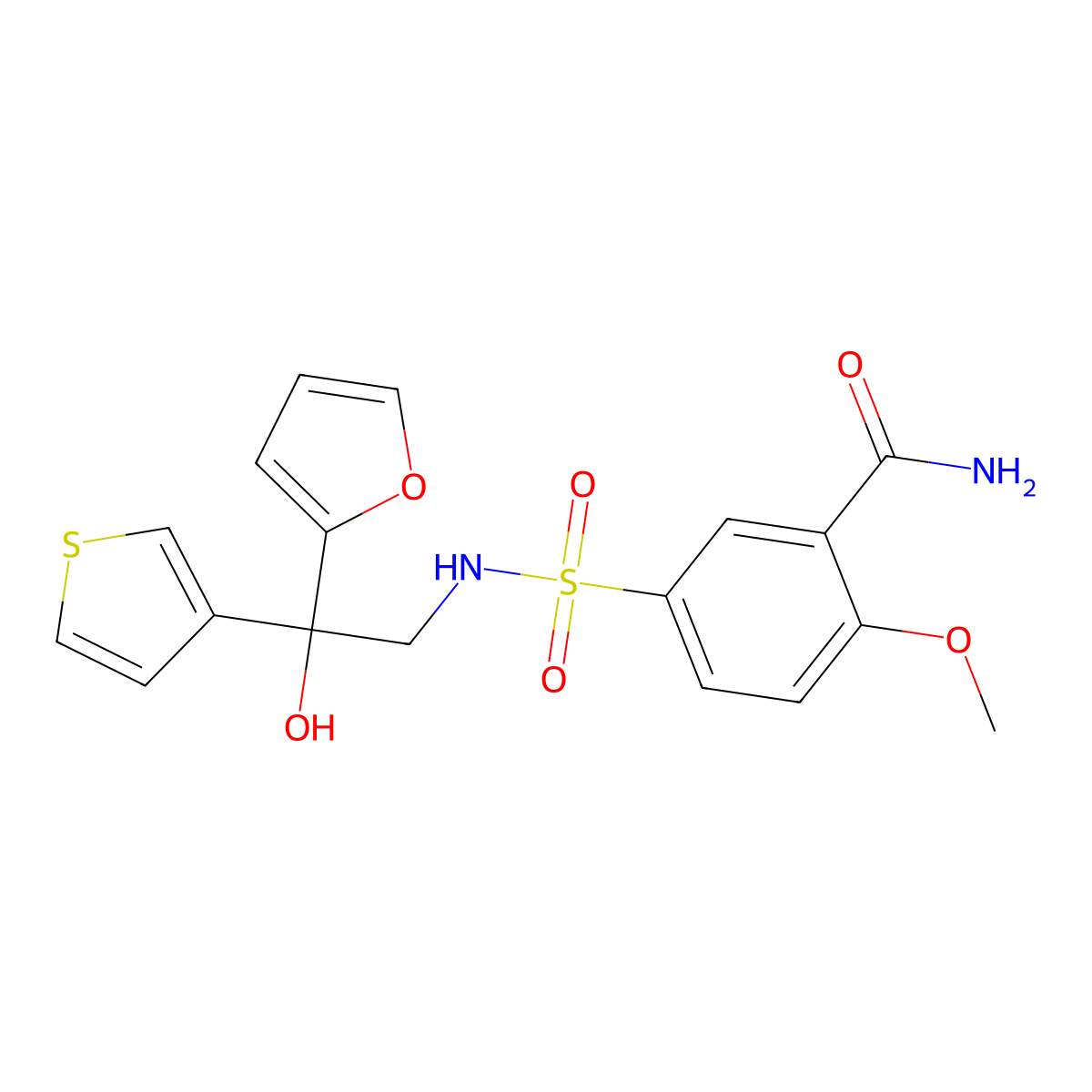 5-(N-(2-(furan-2-yl)-2-hydroxy-2-(thiophen-3-yl)ethyl)sulfamoyl)-2-methoxybenzamide molecular structure, CAS 2034397-94-7