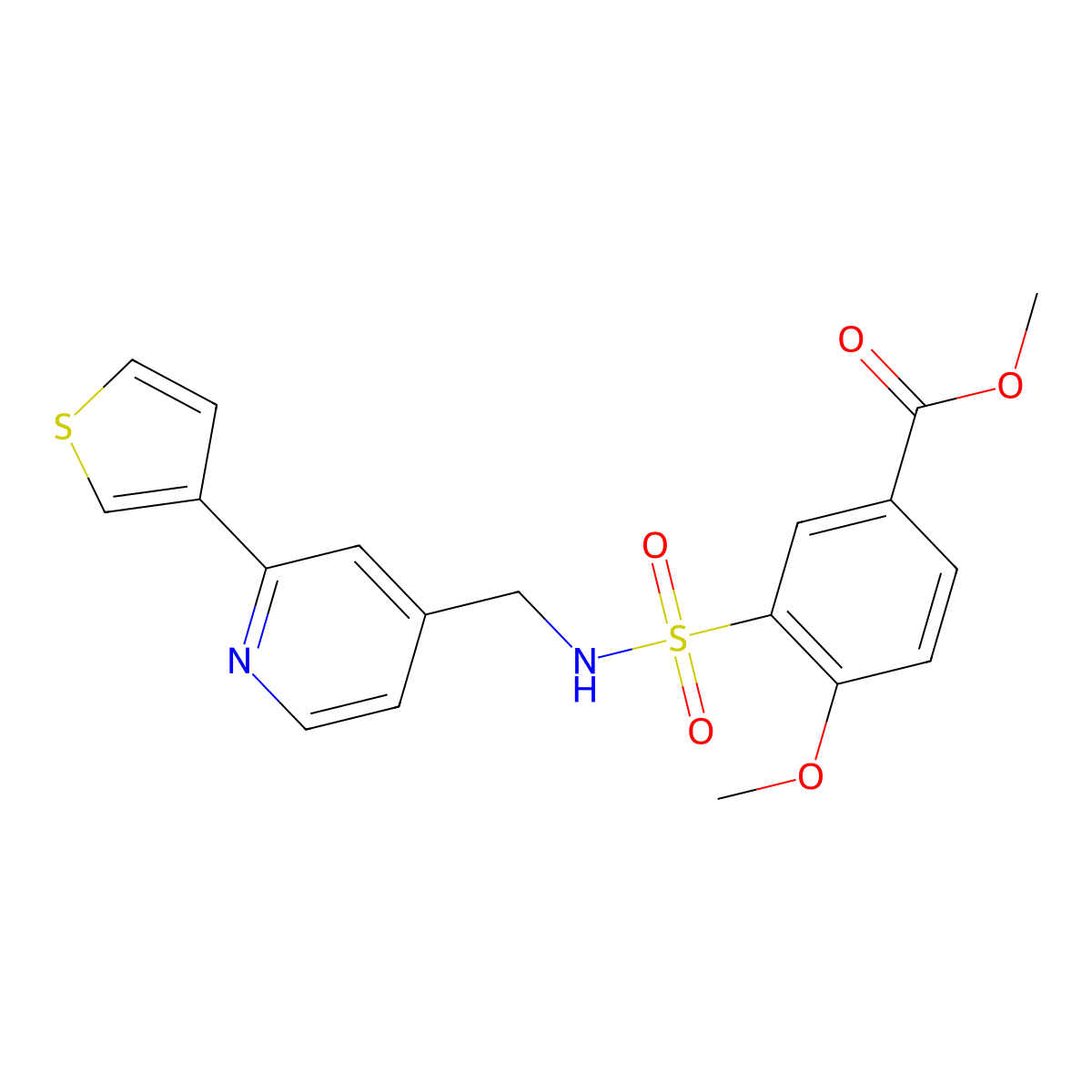 methyl 4-methoxy-3-(N-((2-(thiophen-3-yl)pyridin-4-yl)methyl)sulfamoyl)benzoate molecular structure, CAS 2034397-96-9