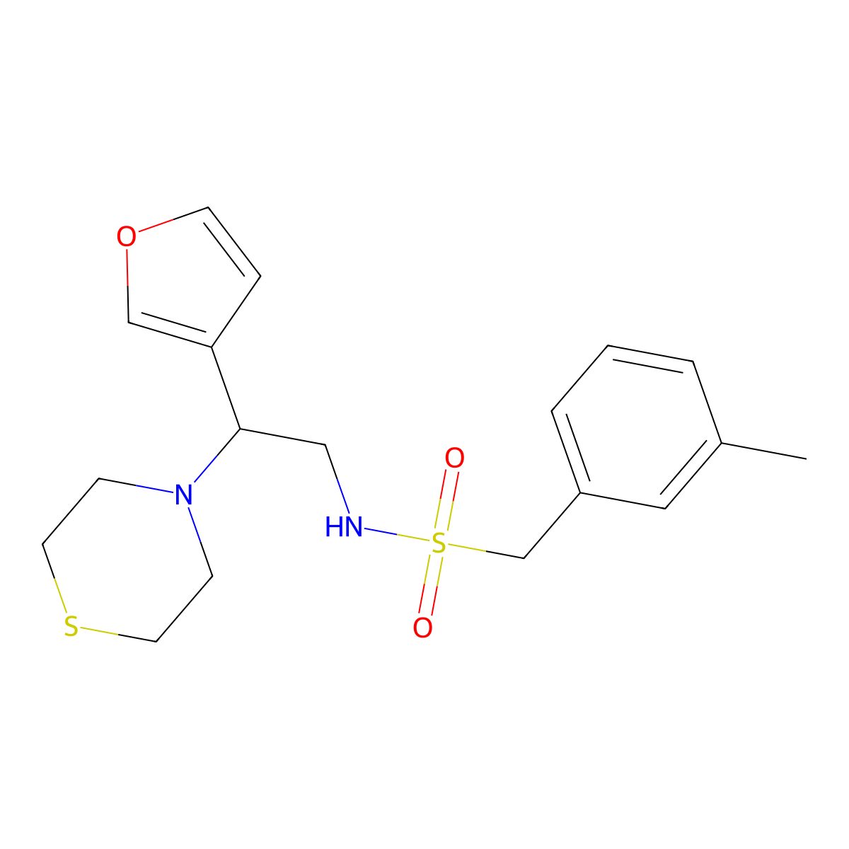 N-(2-(furan-3-yl)-2-thiomorpholinoethyl)-1-(m-tolyl)methanesulfonamide molecular structure, CAS 2034397-99-2