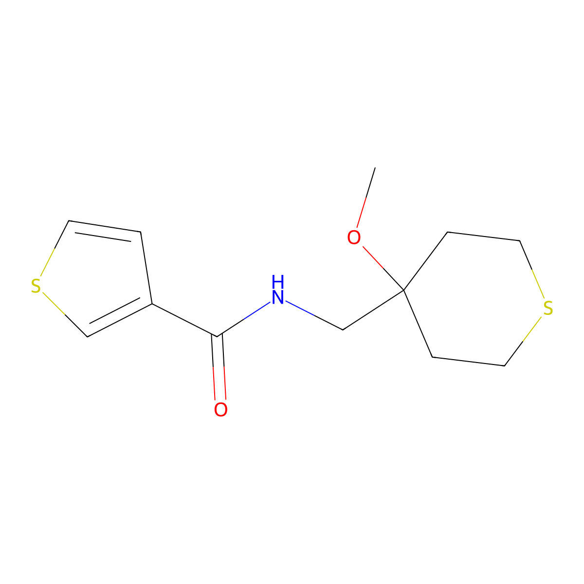 N-((4-methoxytetrahydro-2H-thiopyran-4-yl)methyl)thiophene-3-carboxamide molecular structure, CAS 2034398-00-8