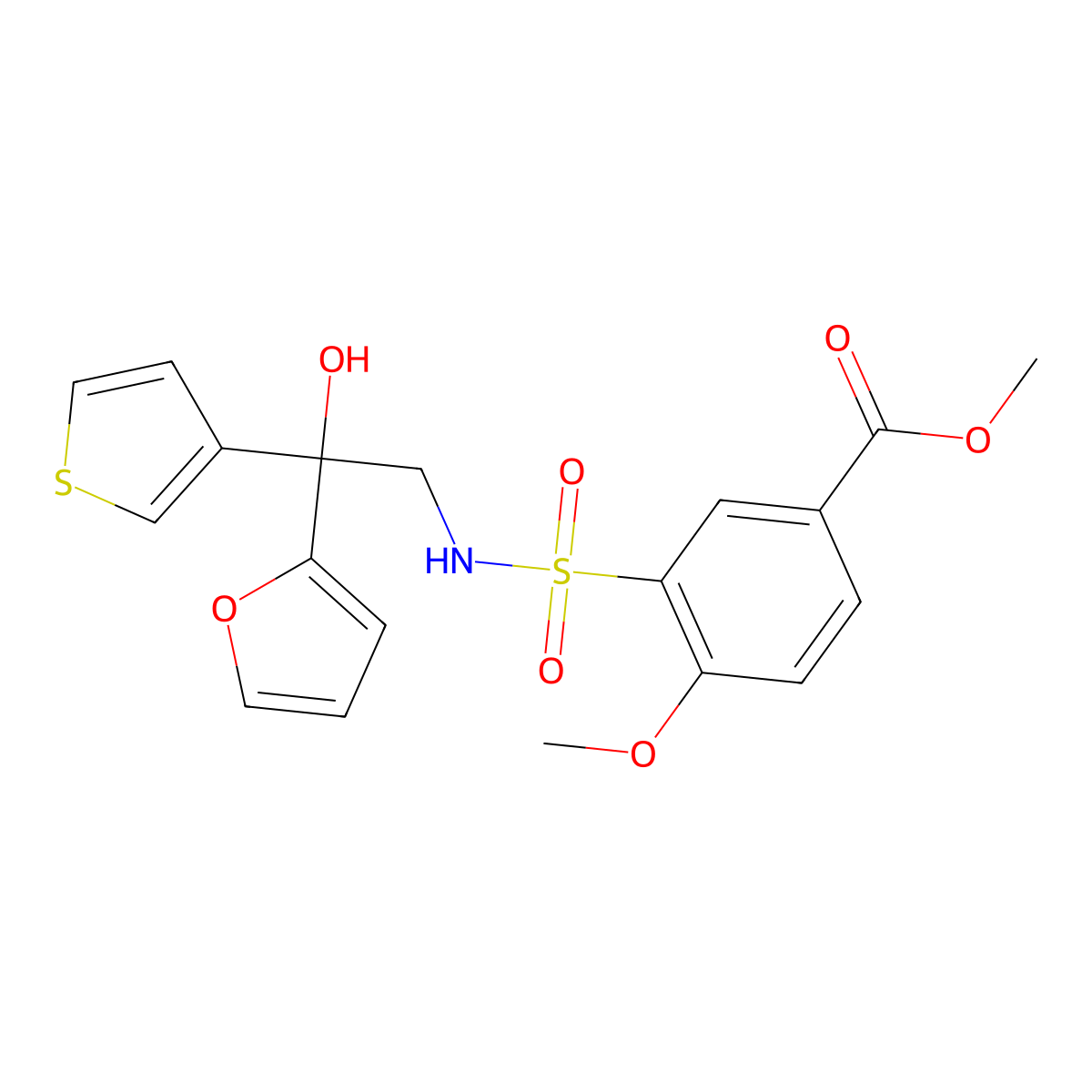 methyl 3-(N-(2-(furan-2-yl)-2-hydroxy-2-(thiophen-3-yl)ethyl)sulfamoyl)-4-methoxybenzoate molecular structure, CAS 2034398-01-9