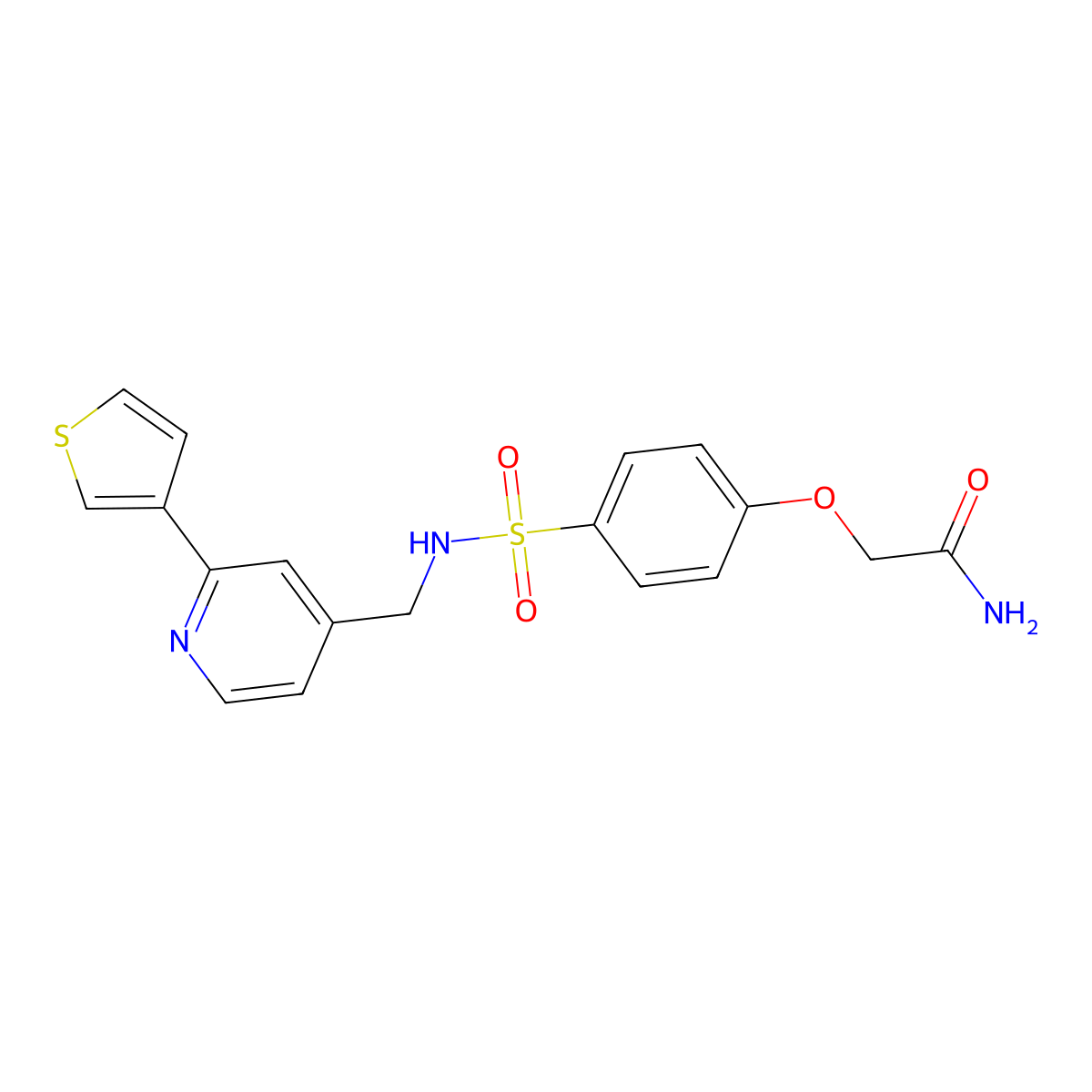2-(4-(N-((2-(thiophen-3-yl)pyridin-4-yl)methyl)sulfamoyl)phenoxy)acetamide molecular structure, CAS 2034398-02-0