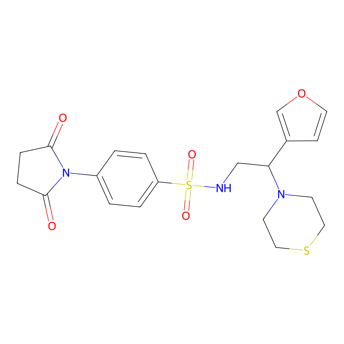 4-(2,5-dioxopyrrolidin-1-yl)-N-(2-(furan-3-yl)-2-thiomorpholinoethyl)benzenesulfonamide molecular structure, CAS 2034398-03-1