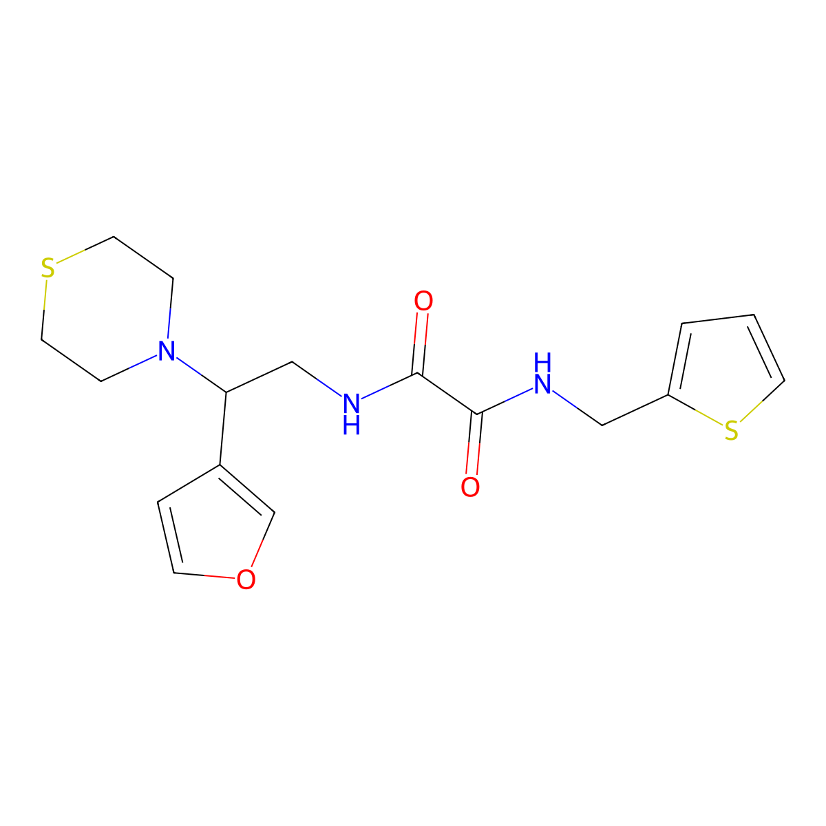 N1-(2-(furan-3-yl)-2-thiomorpholinoethyl)-N2-(thiophen-2-ylmethyl)oxalamide molecular structure, CAS 2034398-08-6