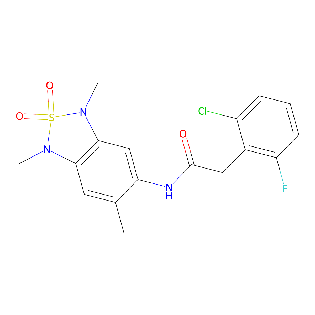 2-(2-chloro-6-fluorophenyl)-N-(1,3,6-trimethyl-2,2-dioxido-1,3-dihydrobenzo[c][1,2,5]thiadiazol-5-yl)acetamide molecular structure, CAS 2034398-13-3