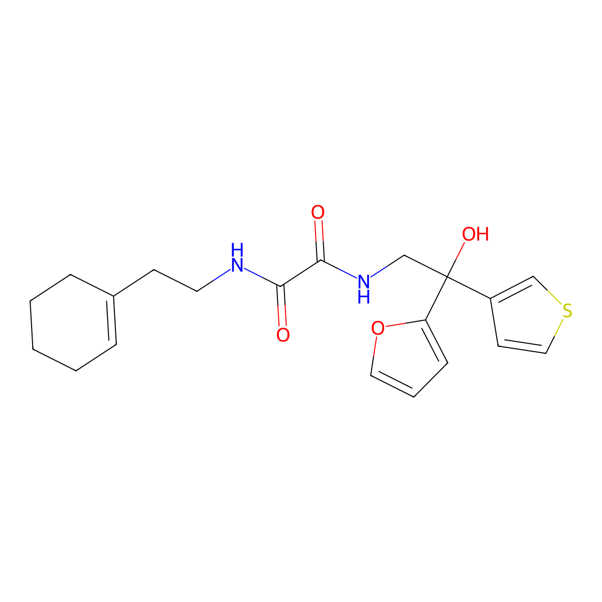 N1-(2-(cyclohex-1-en-1-yl)ethyl)-N2-(2-(furan-2-yl)-2-hydroxy-2-(thiophen-3-yl)ethyl)oxalamide molecular structure, CAS 2034398-14-4