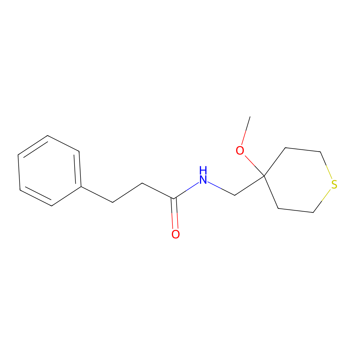 N-((4-methoxytetrahydro-2H-thiopyran-4-yl)methyl)-3-phenylpropanamide molecular structure, CAS 2034398-16-6
