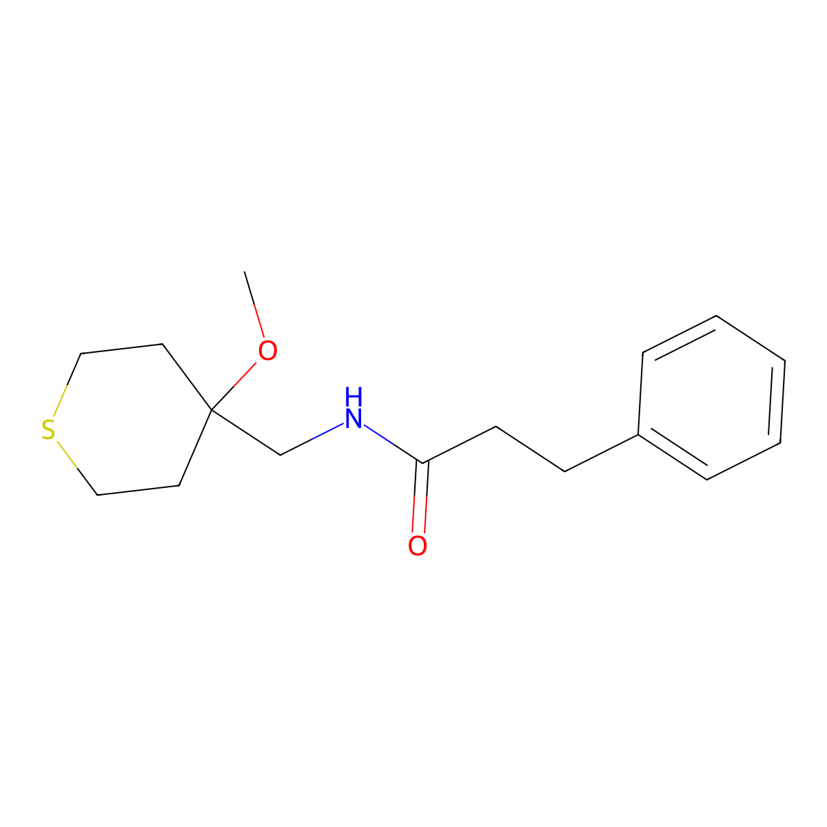 N-((4-methoxytetrahydro-2H-thiopyran-4-yl)methyl)-3-phenylpropanamide molecular structure, CAS 2034398-16-6
